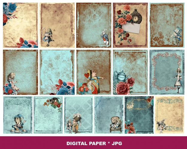 Alice In WonderLand Graphics and Digital Paper 