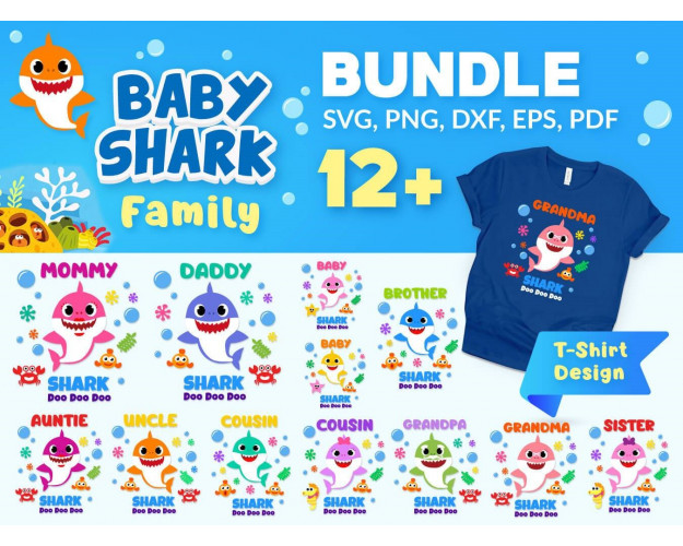 Shark Family T Shirt Design SVG Bundle 12+