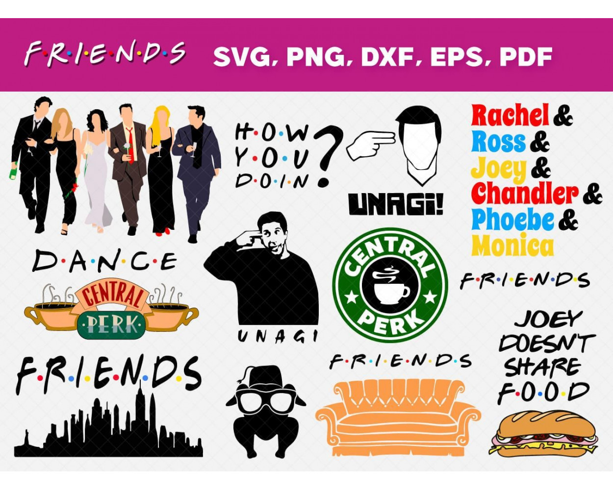 Friends TV Show SVG 75+ Bundle, Friends Cricut, Friends Clipart