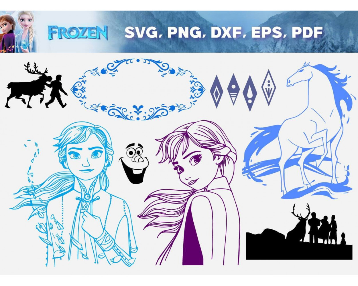 Frozen SVG Bundle, Frozen Cricut Designs, Frozen Clipart, Digital