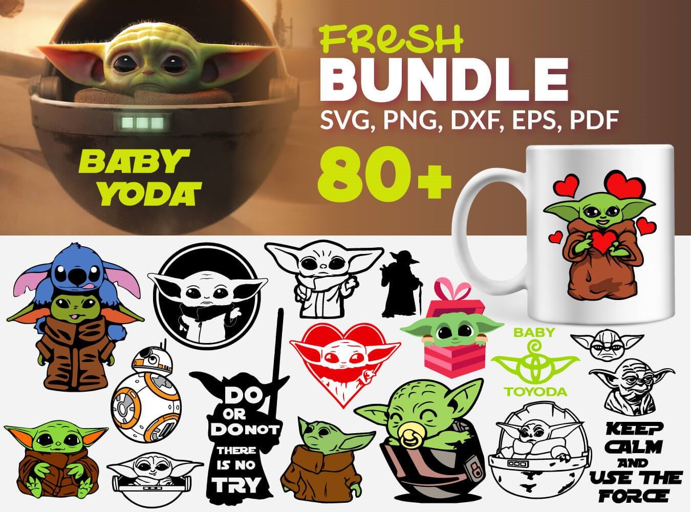 Baby Yoda SVG DXF PNG EPS Bundle - Clipart Baby Yoda SVG