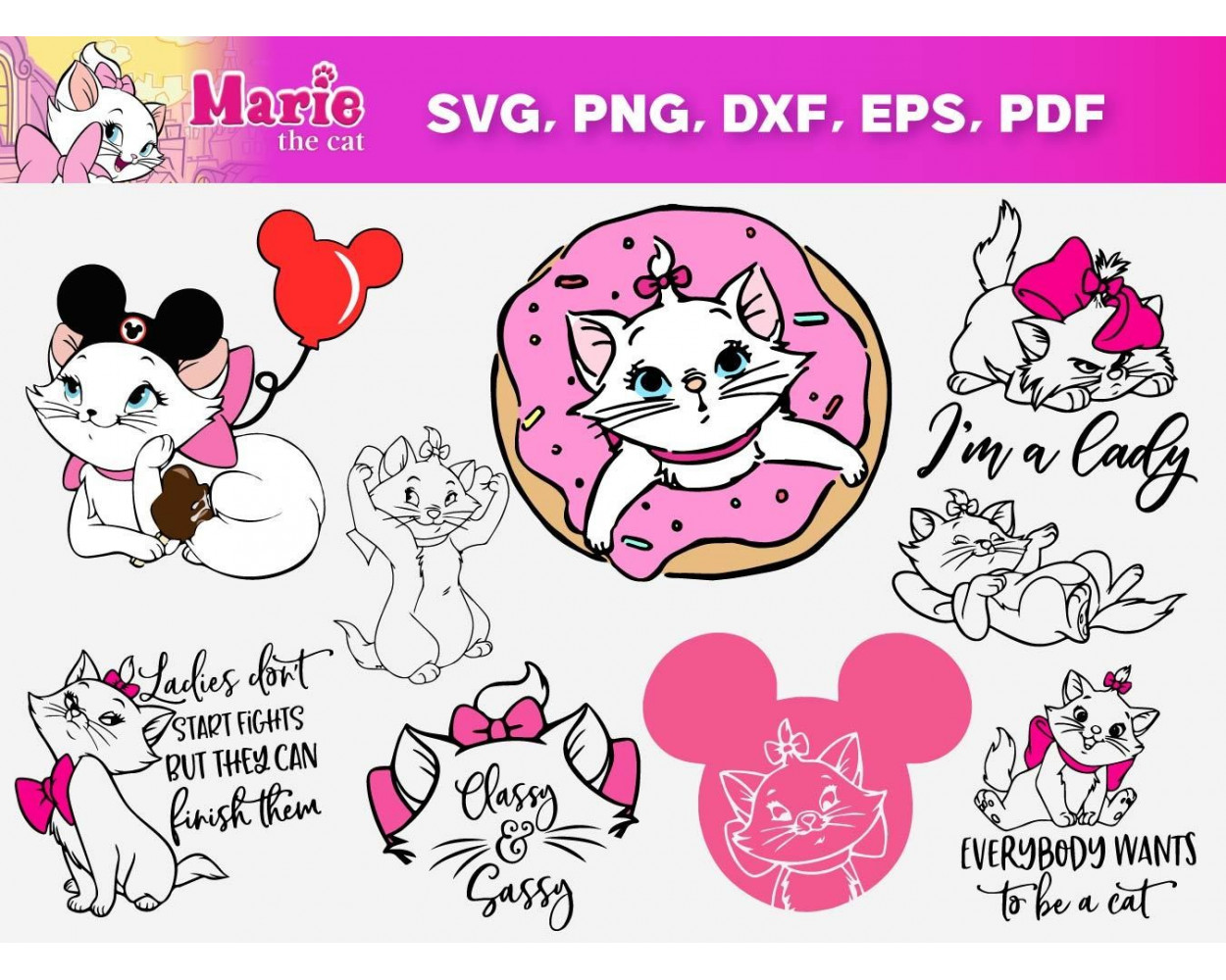 Marie Cat SVG 300+ Bundle, Marie Cat Cricut, Marie Cat Clipart