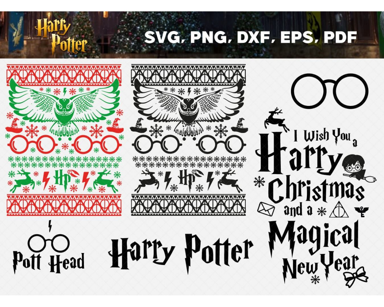 Christmas SVG 50+ Bundle, Harry Potter Cricut, Christmas Clipart