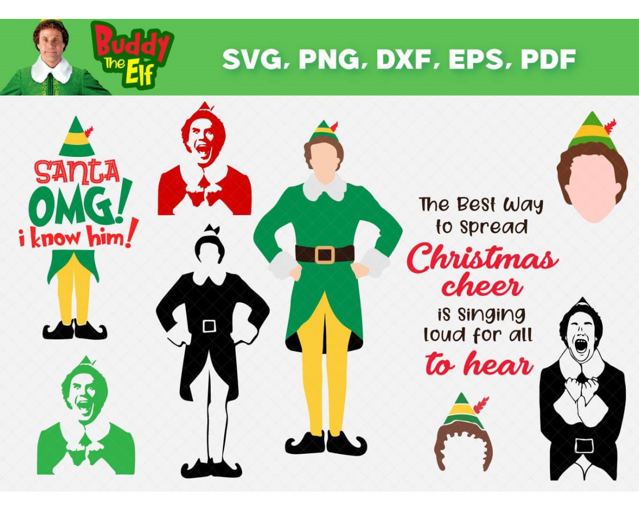 Buddy The Elf Christmas SVG Bundle 75+ SVG, PNG, DXF, PDF