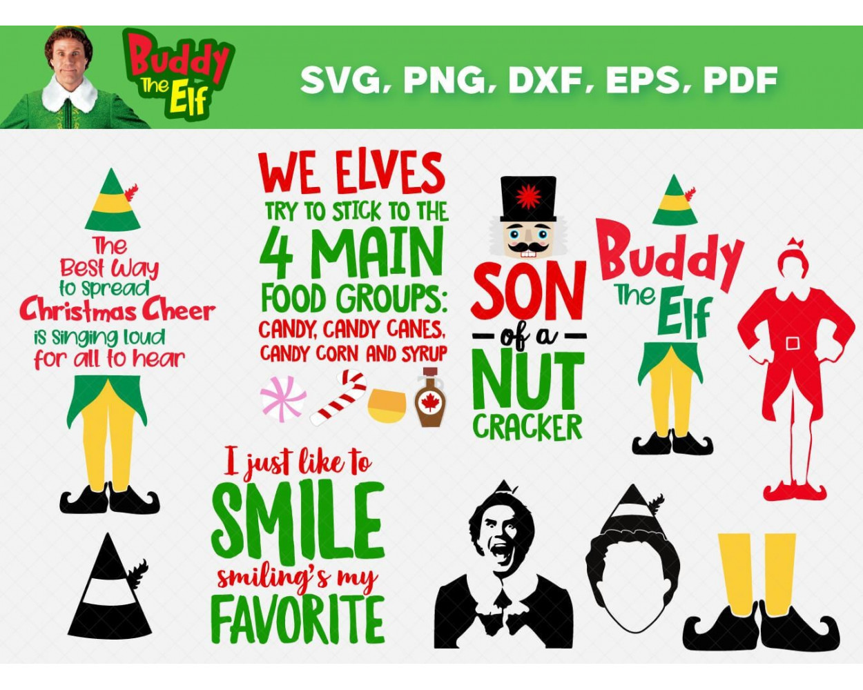 Buddy The Elf Christmas SVG Bundle 75+ SVG, PNG, DXF, PDF