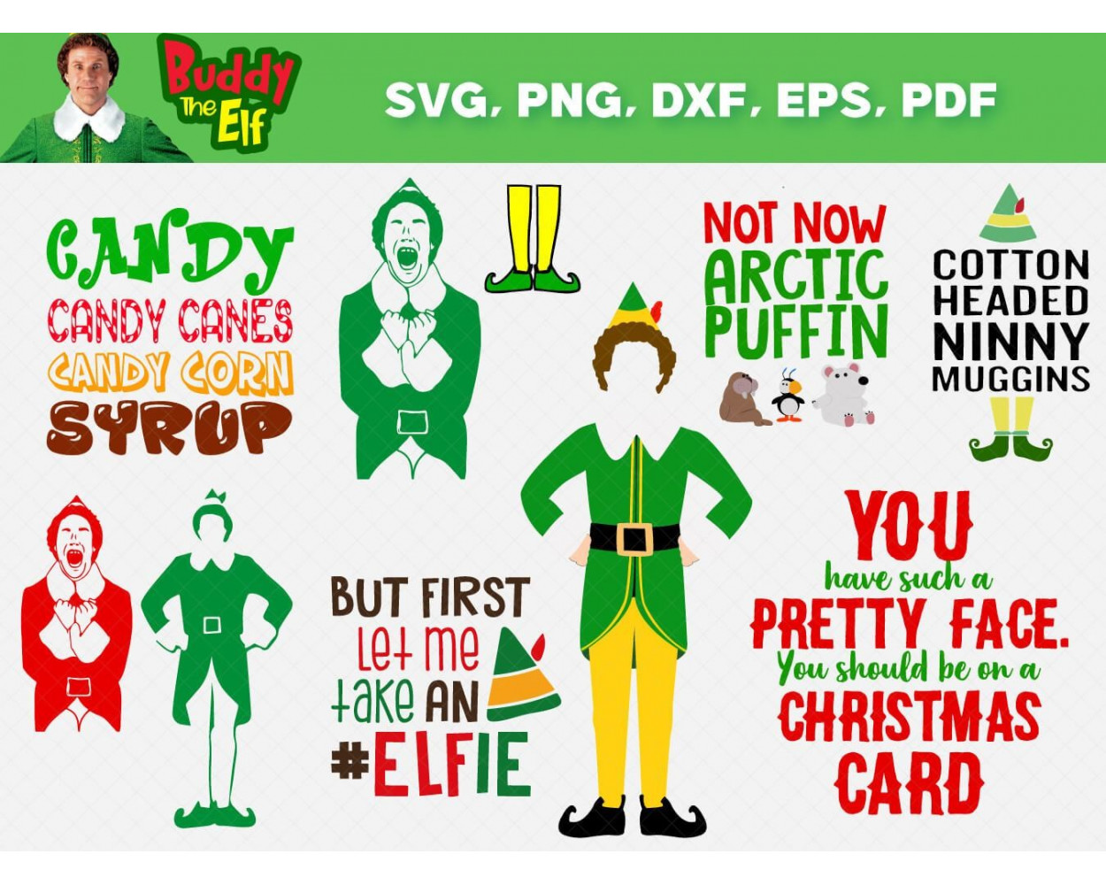 Buddy The Elf Christmas SVG Bundle 75+ SVG, PNG, DXF, PDF