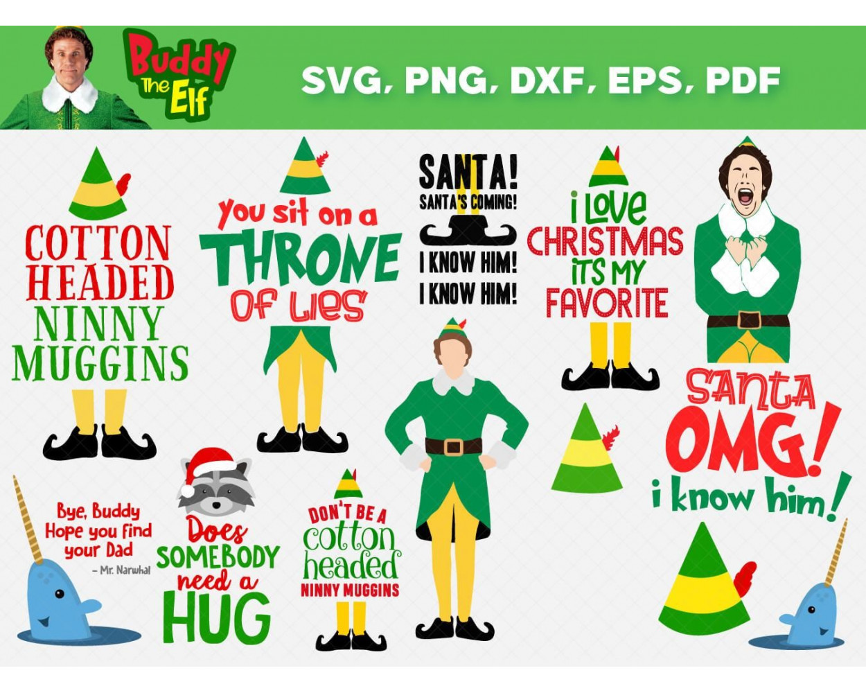 Buddy The Elf Christmas SVG Bundle 75+ SVG, PNG, DXF, PDF