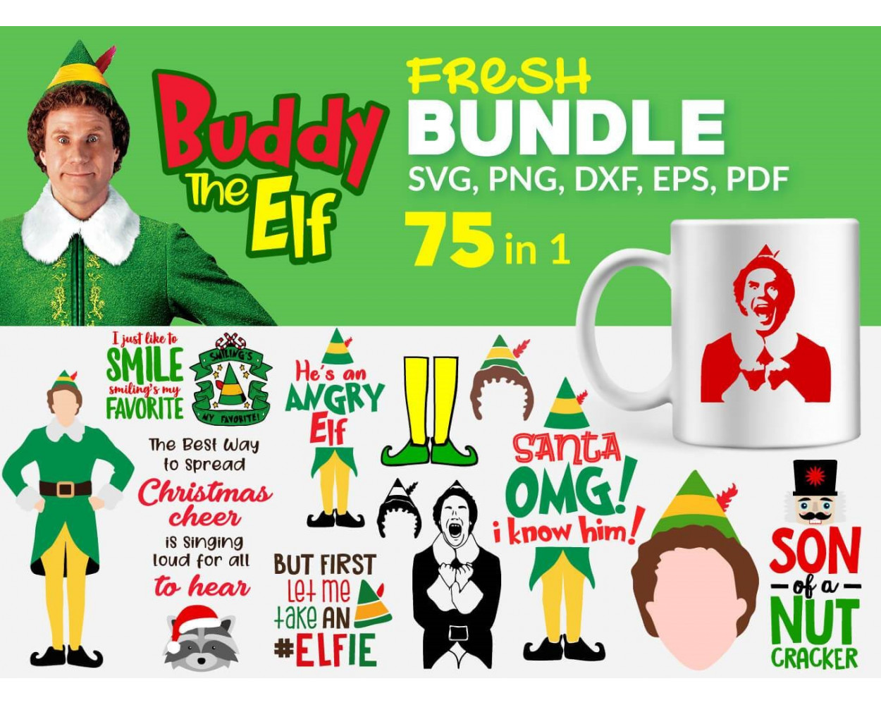 Buddy The Elf Christmas SVG Bundle 75+ SVG, PNG, DXF, PDF