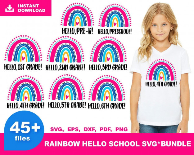 Rainbow Hello Peach SVG Bundle 45+