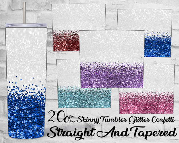 Tumbler Template PNG SET Faux Glitter Confetti 20oz Skinny 