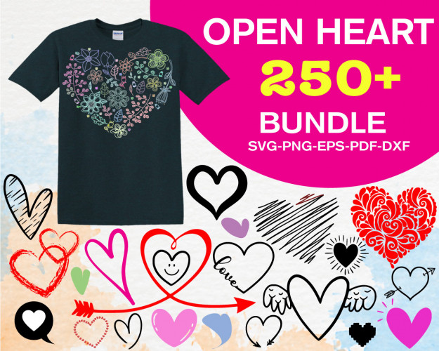 Open Heart SVG Bundle 250+