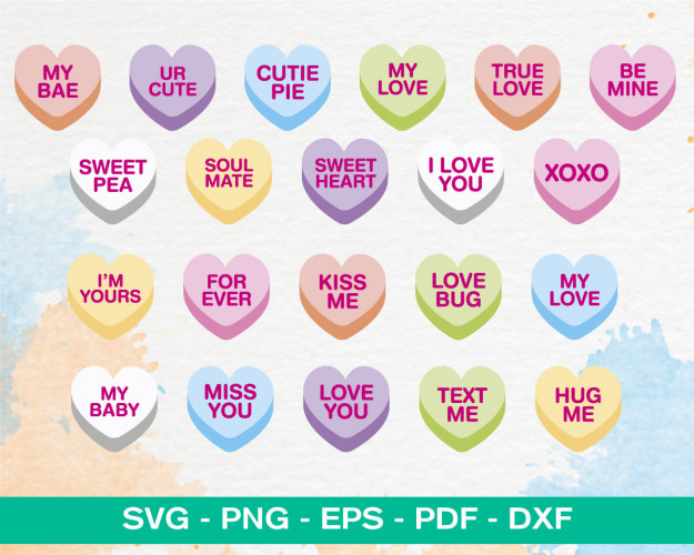 Conversation Hearts SVG Bundle 150+
