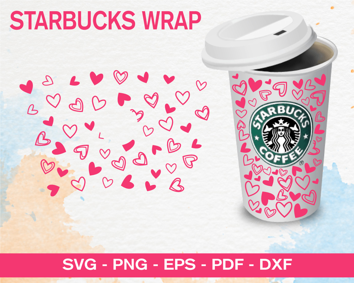 Love and Hearts Starbucks Cold Cup Wrap SVG. Venti Cups - So Fontsy