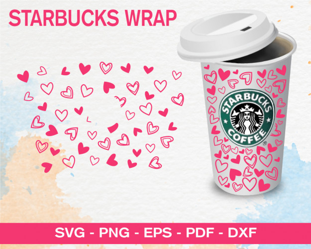 Cup Wrap Template SVG PNG Graffiti Hearts 24oz