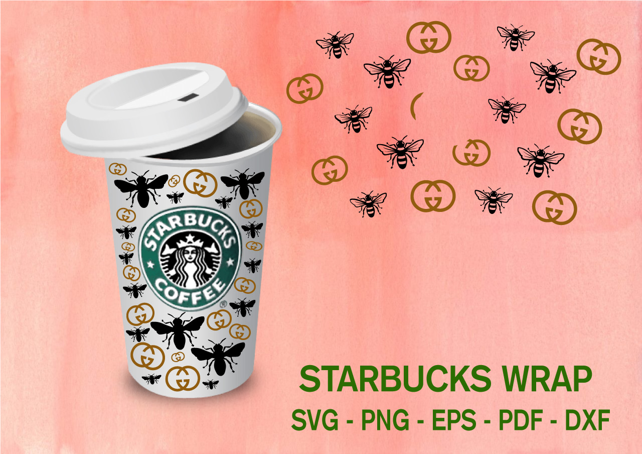 Gucci Full Wrap For Starbucks Cup SVG Digital File, Logo Brand Svg