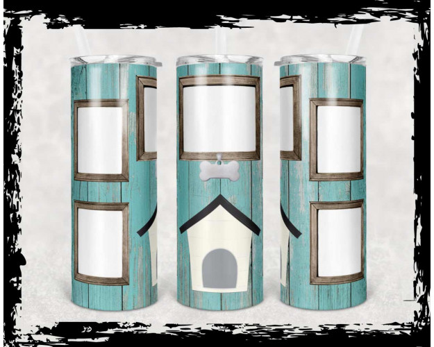 Tumbler Template PNG Dog Picture Frame Teal 20oz Skinny