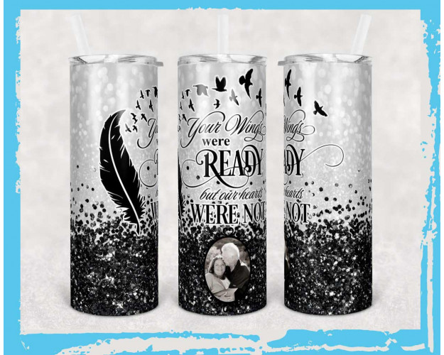 Tumbler Template PNG Memorial With Photo Black Glitter 20oz Skinny