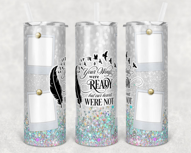 Tumbler Template PNG Memorial With Photo White Glitter 20oz Skinny