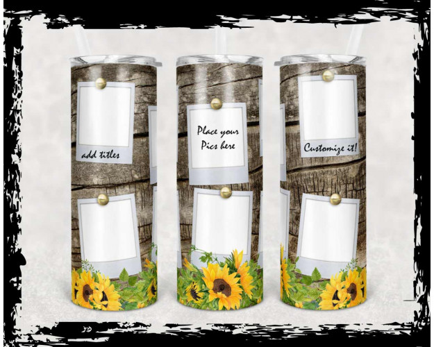 Tumbler Template PNG Picture Frame Sunflower 20oz Skinny