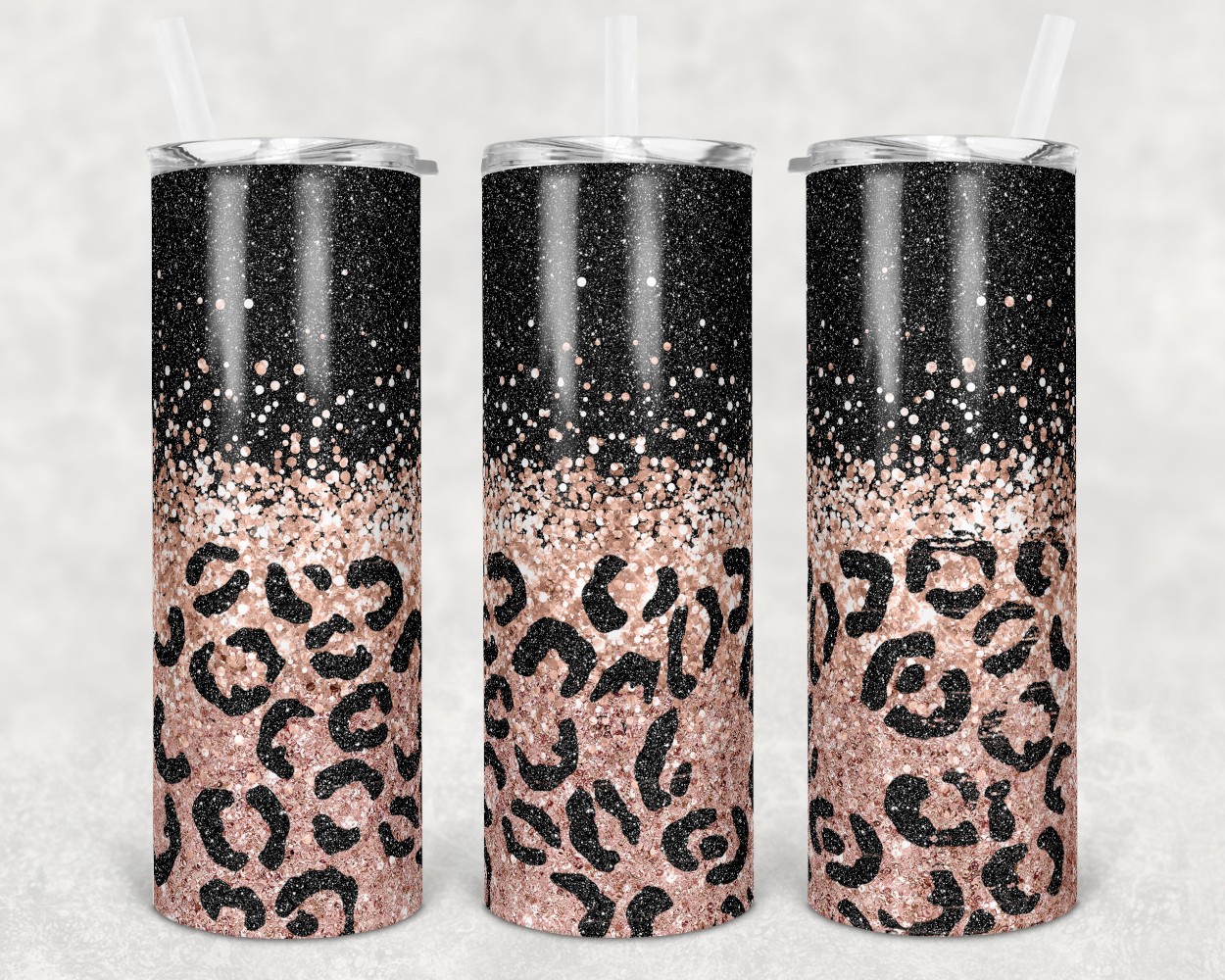 20 oz Skinny Tumbler Sublimation Design Template Rose Gold Black Leopard