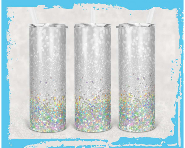 Tumbler Template PNG White Glitter Holographic 20oz Skinny