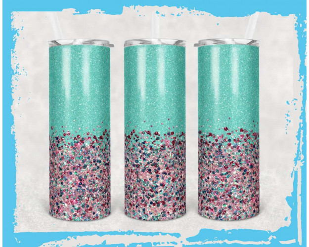Tumbler Template PNG Glitter Confetti Pink Mint 20oz Skinny