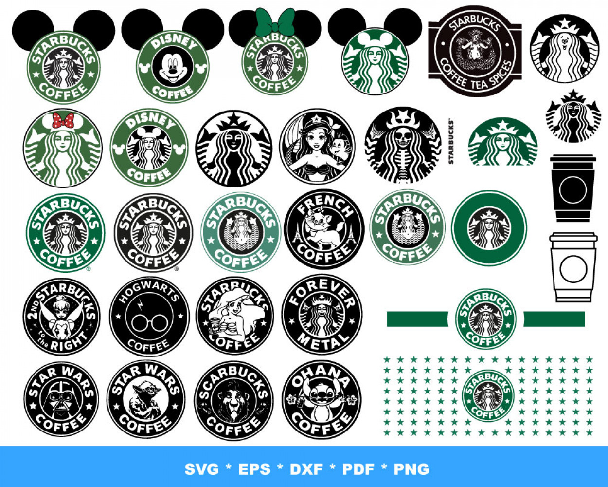 Starbucks Wrap SVG 300+ Bundle, Starbucks Cricut, Starbucks Clipart