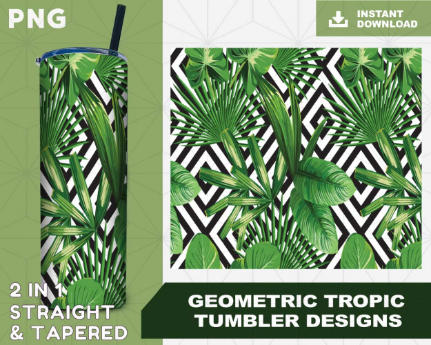 Tumbler Template PNG Geometric Tropic Green 20oz Skinny