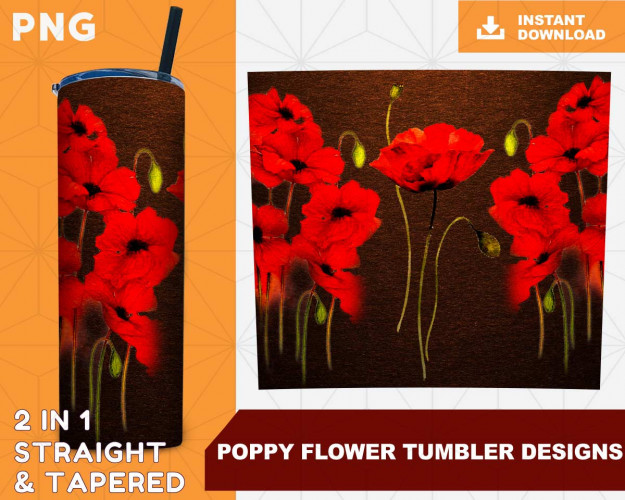 Tumbler Template PNG Poppy Flower 20oz Skinny