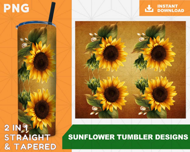 Tumbler Template PNG Sunflowers Funny 20oz Skinny