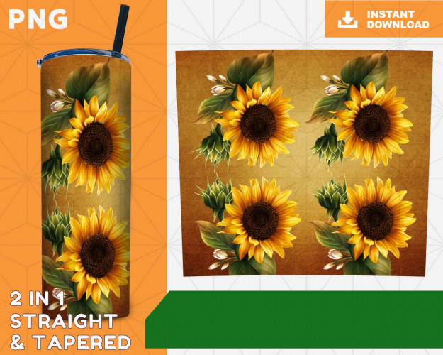 Tumbler Template PNG Sunflowers Funny 20oz Skinny