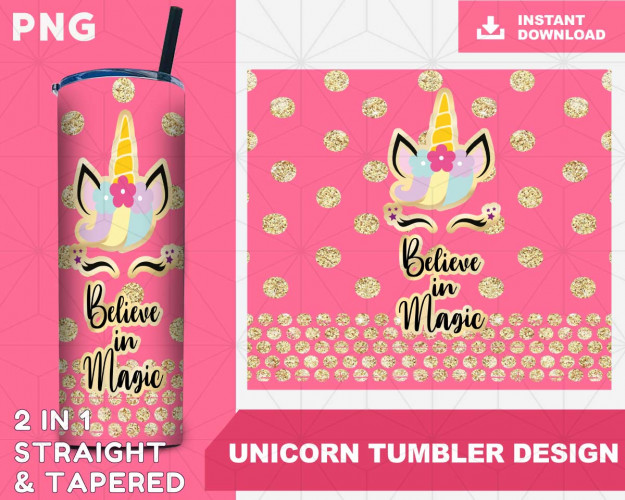 Unicorn Tumbler Sublimation Design Template Unicorn Glitter Pink Straight and Warped Design Digital Download PNG tumblers 