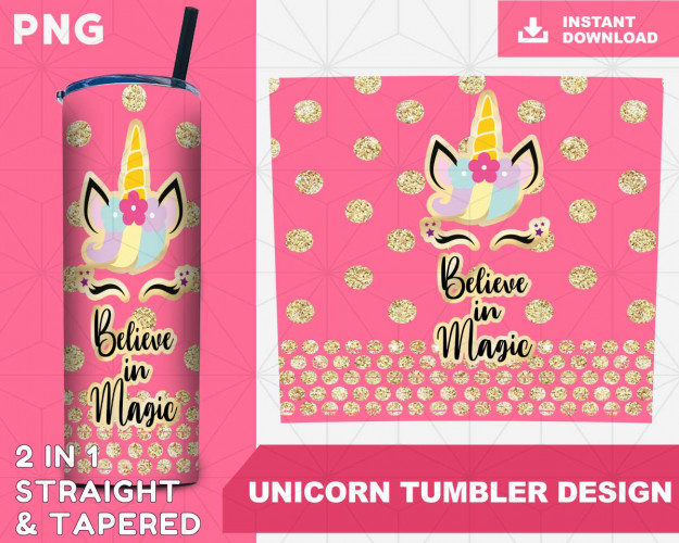 Unicorn Tumbler Sublimation Design Template Unicorn Glitter Pink Straight and Warped Design Digital Download PNG tumblers 