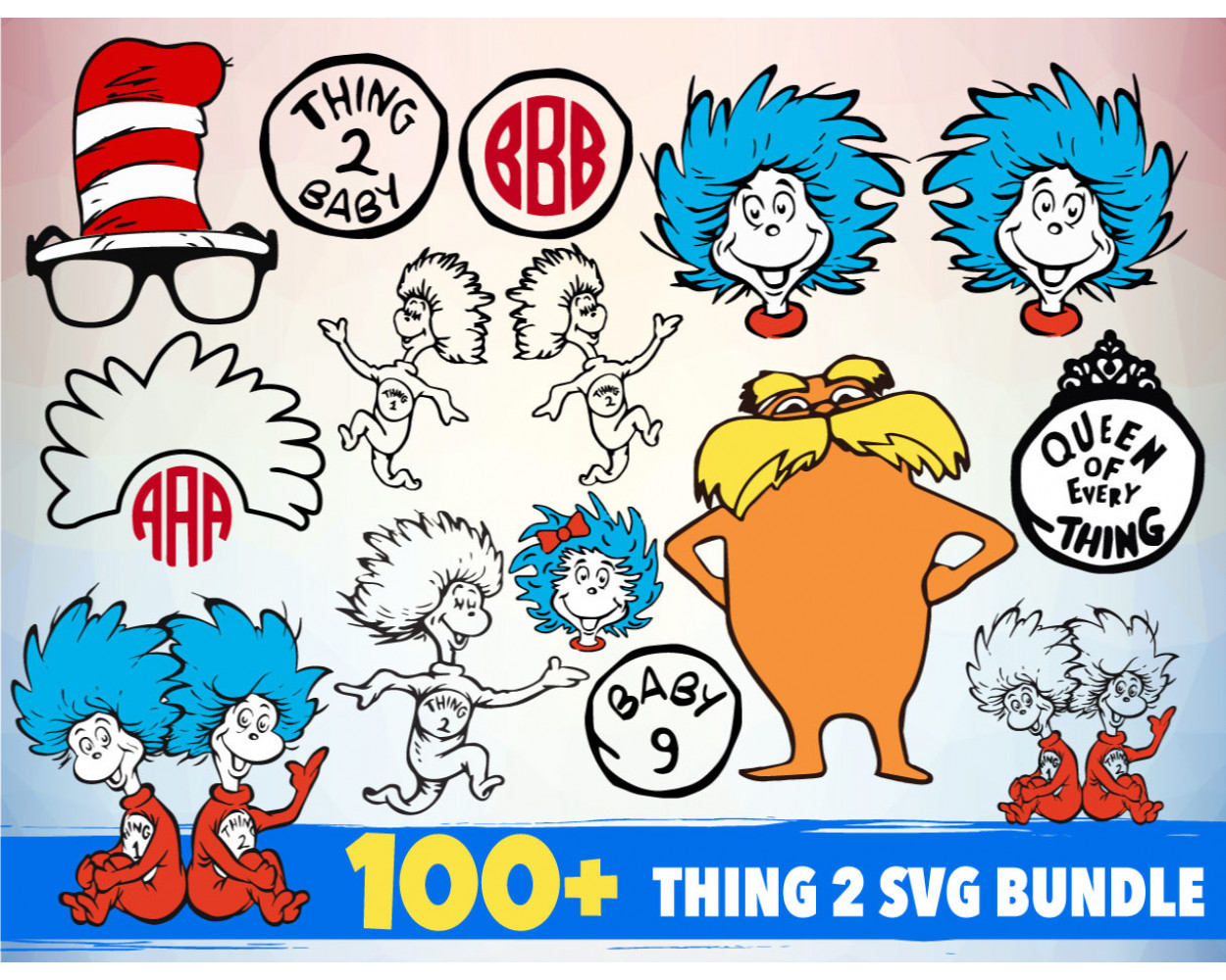 Thing 2 SVG 100+ Bundle, Thing 2 Cricut, Thing 2 Clipart