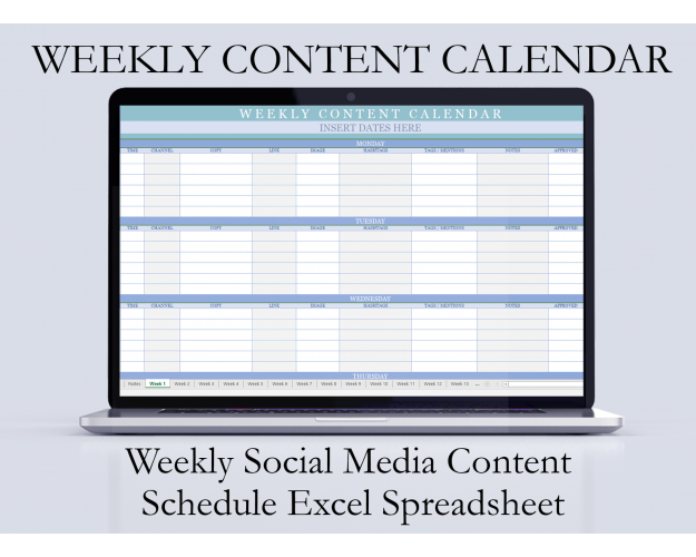Weekly Social Media Content Schedule Excel Spreadsheet 