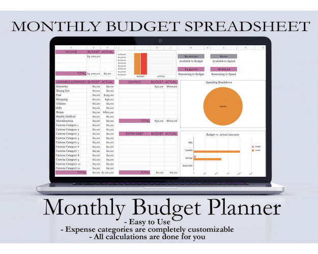 Monthly Budget Spreadsheet Excel 