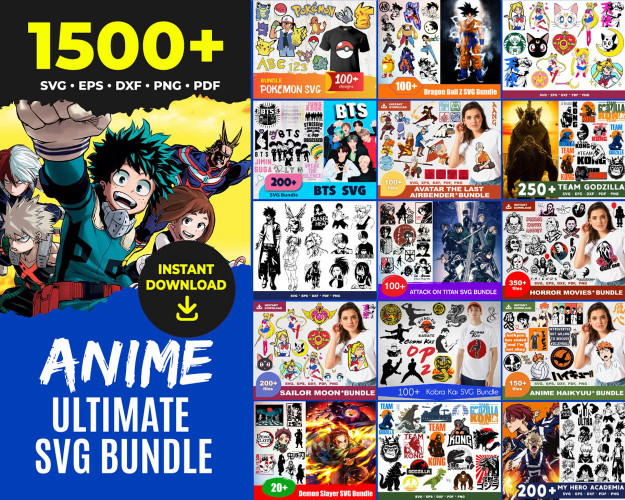 Anime SVG Bundle, Anime SVG Bundle, Anime, Instant Download, Manga Svg, Clipart, Manga, Japanese Svg