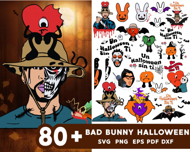Bad Bunny Hallowen SVG, Trick or Treat with Bad Bunny Halloween SVG, Spooky Bad Bunny Halloween SVG
