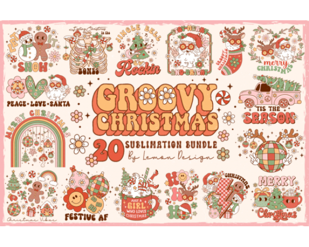  Groovy Christmas PNG Sublimation Design, Retro holiday creations, High-quality sublimation design