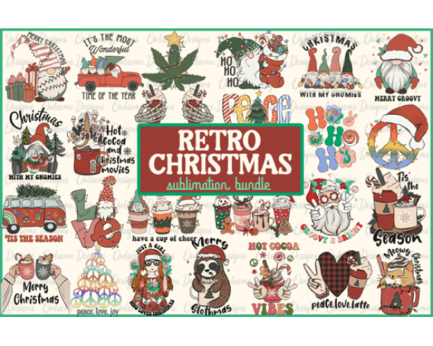 Retro Christmas PNG Sublimation Design, Vintage holiday creations, Design elegant holiday cards, invitations, and decor 