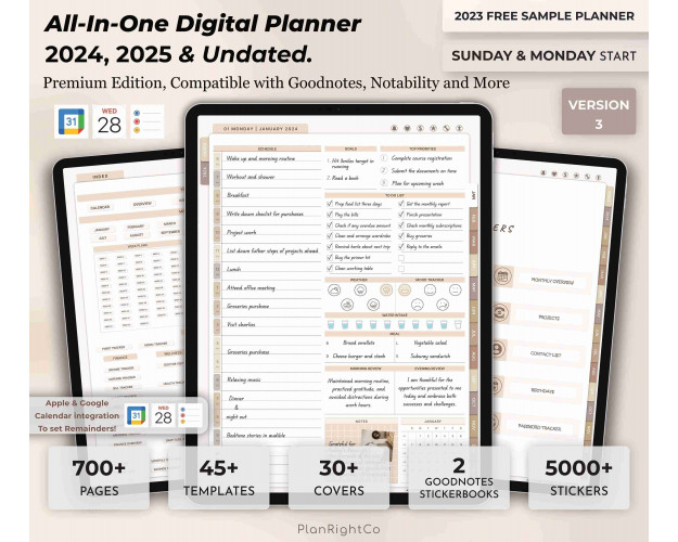 Digital Planner - GoodNotes, iPad, Notability | Daily, Weekly, Monthly | 2024-2025 | Undated | Digital Planner 2024 2025 Undated iPad