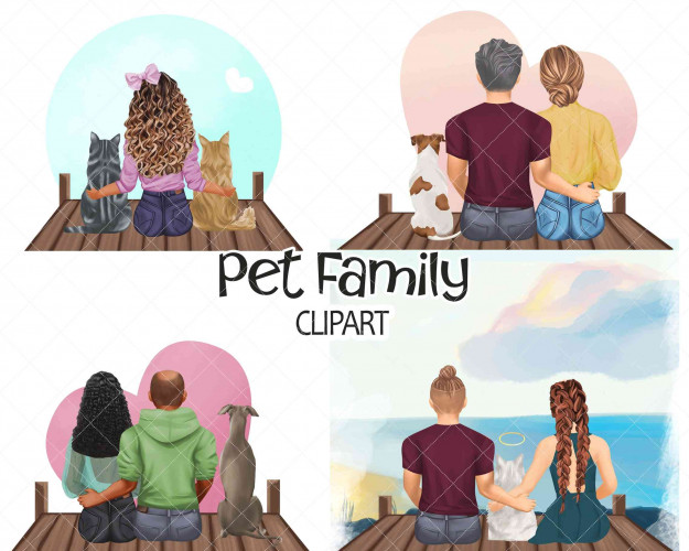 Mom, Dad, Dog, and Cat Clipart Bundle | Best Friends | PNG files | Pet Family Portrait - Labrador, Husky, Corgi, fathers day, mothersday DIY