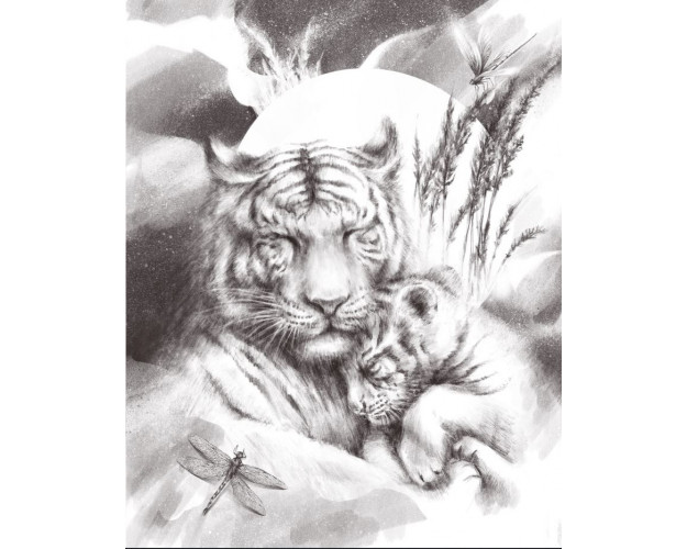 Original Small Graphite Pencil Drawing, Tiger in water Drawing,Tiger Illustration,Wild Tiger Artwork Original Animal Pencil Drawing